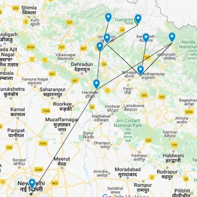 Char Dham Yatra Route From Rishikesh Large Map
